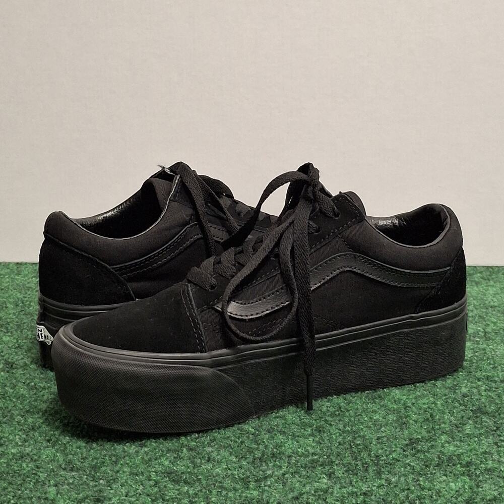 Vans Old Skool Stackform Shoes Womens Size 7.5 Triple Black Suede Casual Comfort - Picture 3 of 10